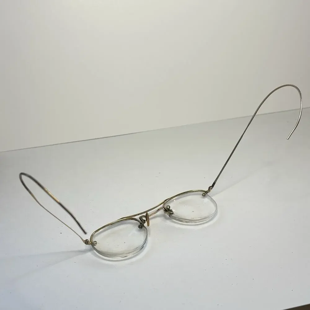 Antique Bausch & Lomb 1/10 12K GF Rimless Round Eyeglasses Bifocals w Case